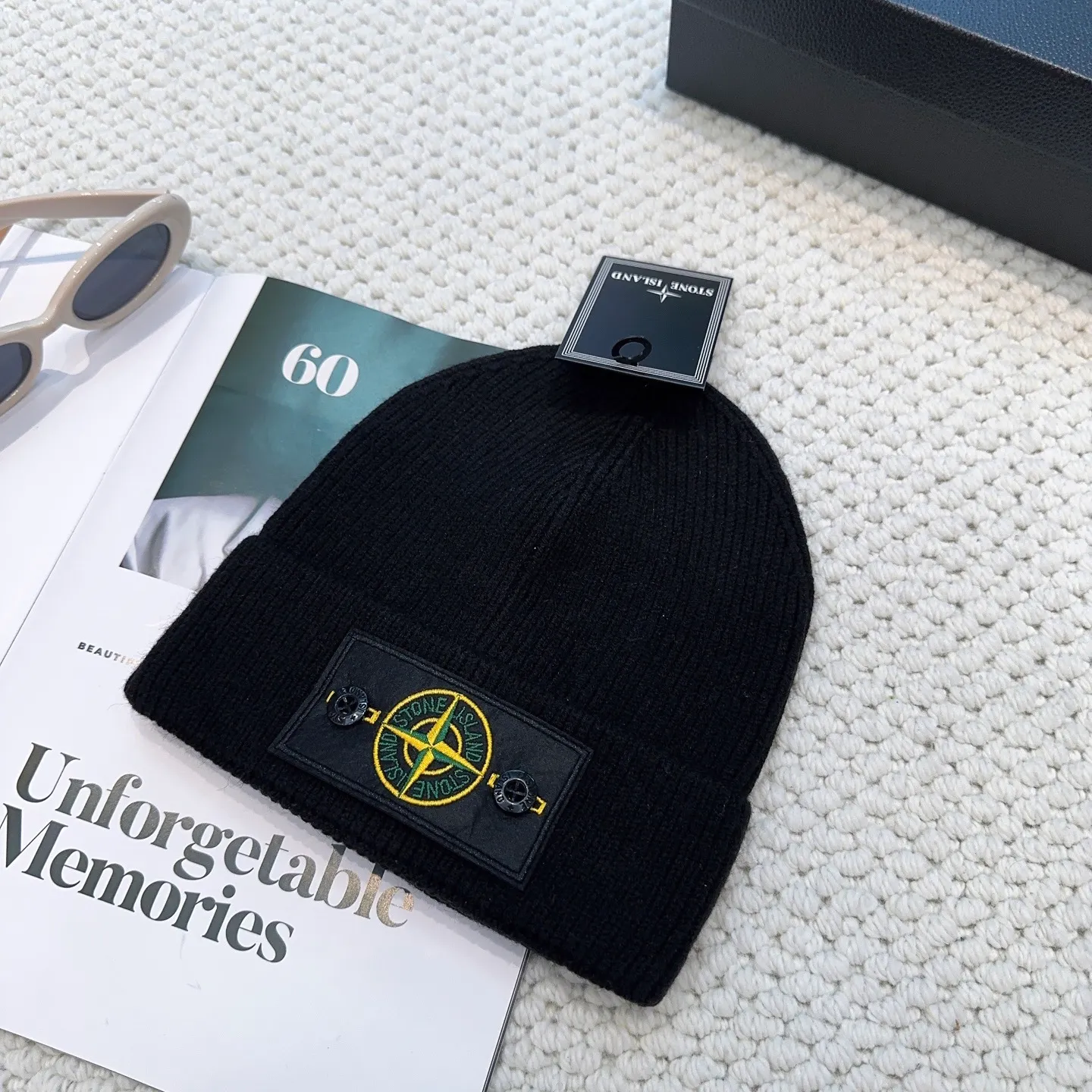 P60 Trendy brand Stone Island STONE classic popular cashmere wool knitted hat New autumn and winter cashmere woolen hat, men and women cold hat, Little Red Riding Hood popular style